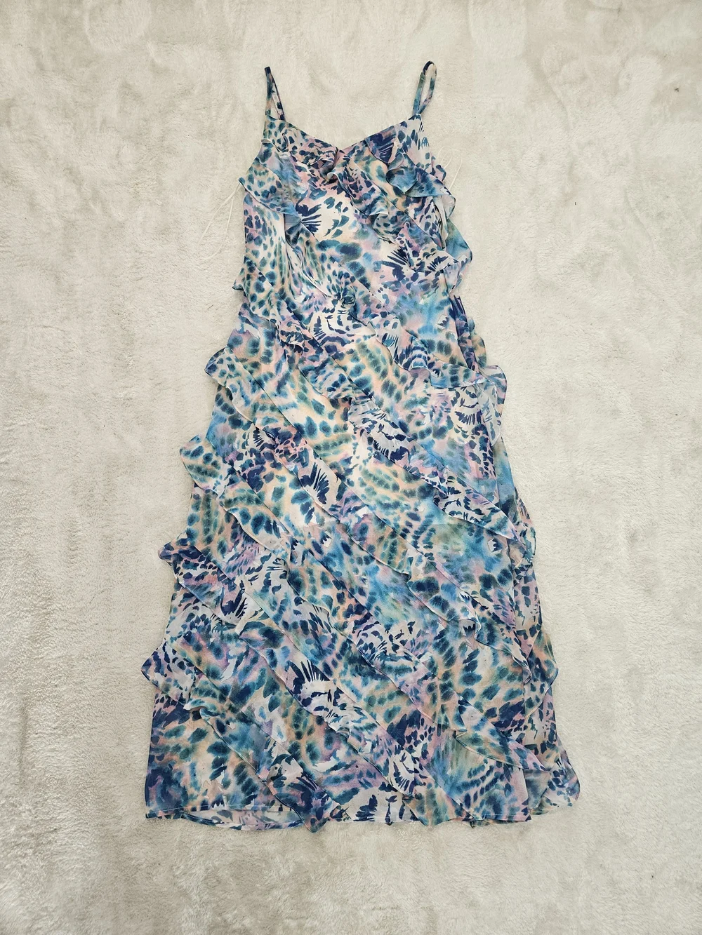 NWT Steve Madden Colorful Summer Dress Size 2 Blue Pink Feminine Ruffle Vacation - Picture 2 of 8